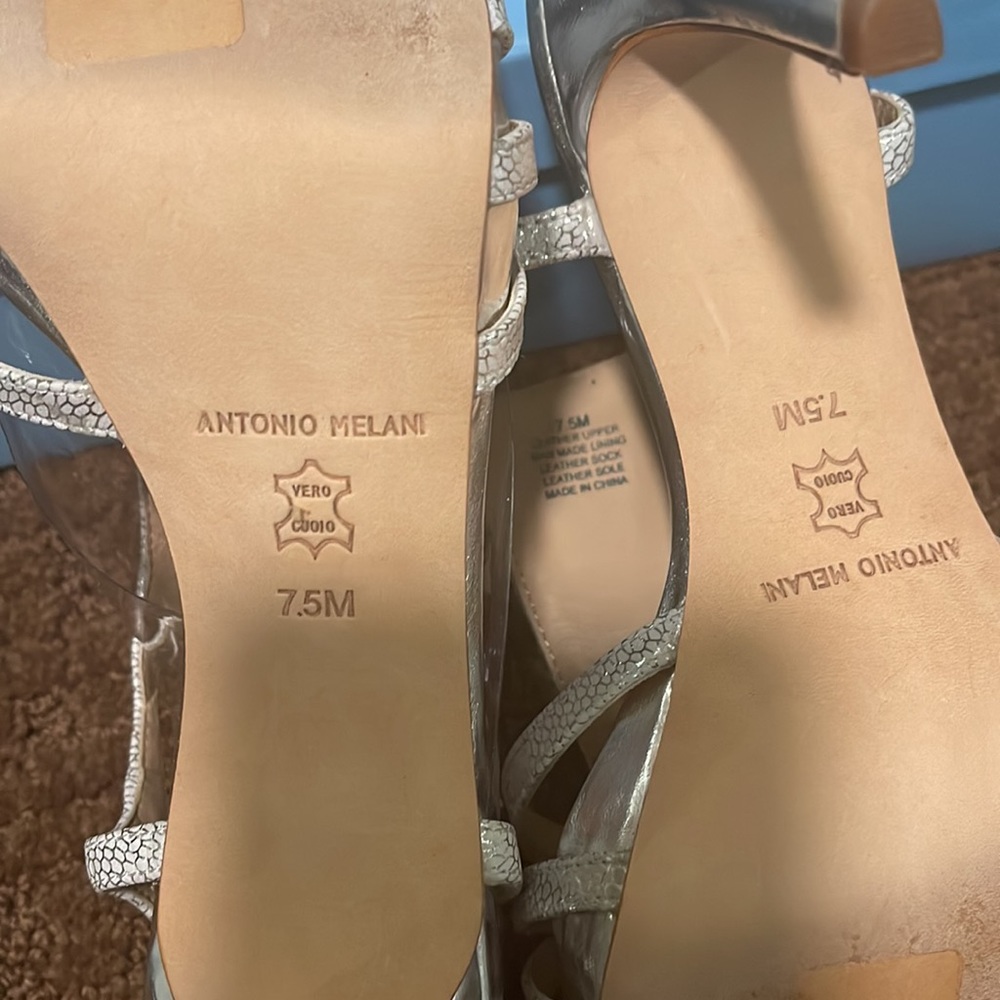 Silver Antonio Nadelle Platform Jeweled Dress Leather sandals - Picture 4 of 6